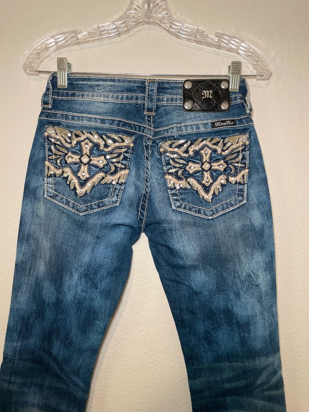 Miss Me Women's Signature Boot Jeans Embellished Rhinestone Low Rise Sz 27 - Picture 3 of 8